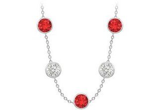 Diamonds By The Yard Created Ruby and CZ Necklace on 14K White Gold Bezel Set 100.00 ct.tw Chain Necklaces Jewelry