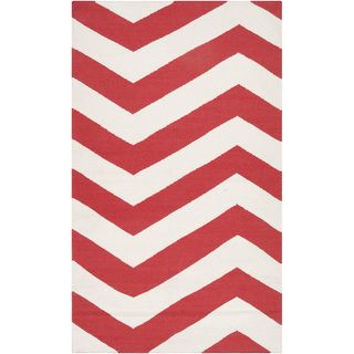 Handwoven Tomato Chevron Orange Red Wool Rug (8' x 11') 7x9   10x14 Rugs