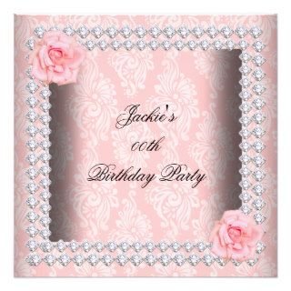 Rose Pink Peach Womens Elegant Birthday Party Personalized Invites
