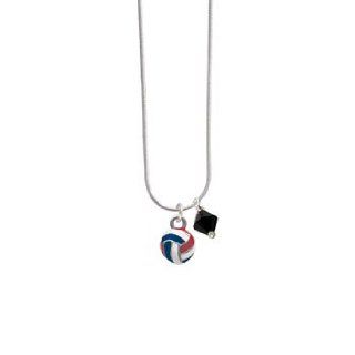 Mini Red, White & Blue Volleyball or Water Polo Ball Jet Swarovski Bicone Cha Jewelry