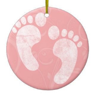 Pink/White Baby Footprints Christmas Ornaments