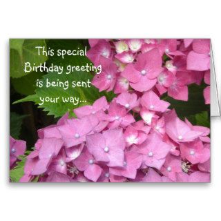 Birthday Greetings Pink Hydrangeas Greeting Card