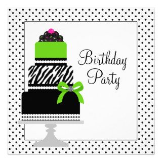 Lime Green Zebra Cake Cupcake Birthday Party Invites
