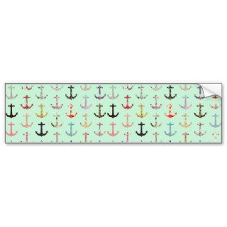Girly Floral Nautical Anchors on Cute Mint Green Bumper Stickers
