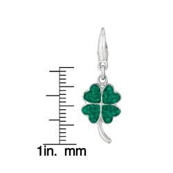 Sterling Silver Green Crystal 4 leaf Clover Charm Silver Charms