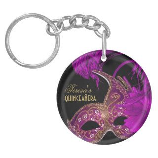 Masquerade quinceañera fifteenth birthday purple acrylic keychain