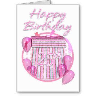 25th Birthday Gift Box   Pink   Happy Birthday Greeting Card