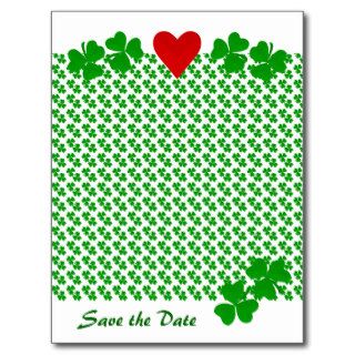 Save the Date Irish Shamrock border with red heart Post Cards