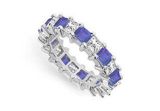 Unique Jewelry UB18WSQ400DS231 Diamond and Blue Sapphire Eternity Band  18K White Gold   4.00 CT TGW  Size 7 Rings Jewelry
