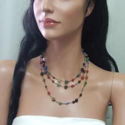 MultiStone Triple Layer Floating Bubble Cotton Rope Necklace (Thailand) Necklaces