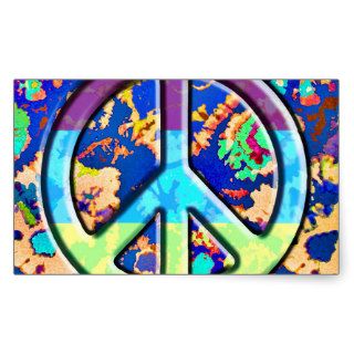 Psychedelic Trippy Purple Peace Sign Rectangle Sticker