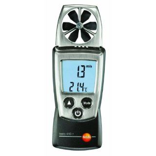 Testo 410 1 Digital Pocket Vane Anemometer, 0.4 to 20 m/s Velocity,  10 to +50C Temperature Science Lab Anemometers