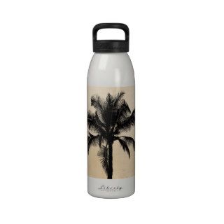 Retro Hawaiian Tropical Palm Tree Silhouette Black Water Bottle