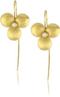Julieli "Reflections" Clover 22k Gold with Diamond Hand made Earrings Drop Earrings Jewelry