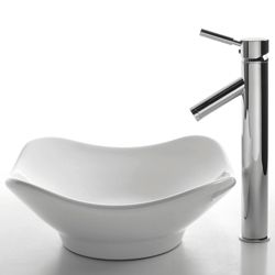 Kraus White Tulip Ceramic Sink and Sheven Faucet Kraus Sink & Faucet Sets