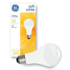 GE 200 Watt Incandescent A21 Soft White Light Bulb 200A/W TP1/6