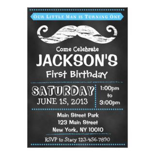 Chalkboard Mustache First Birthday Invitation