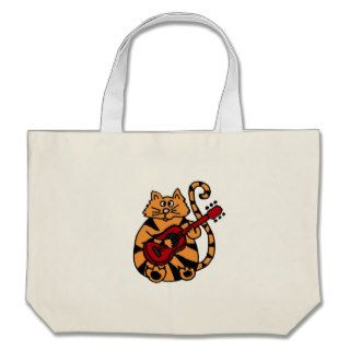 XX  Cat Playing Guitar Design Canvas Bags