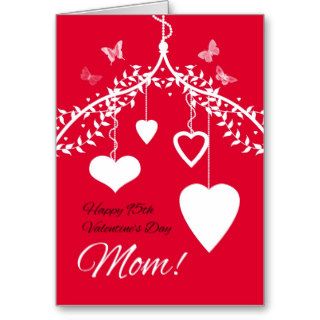 Happy 95th Valentine's Day Mom with hanging hearts Greeting Cards