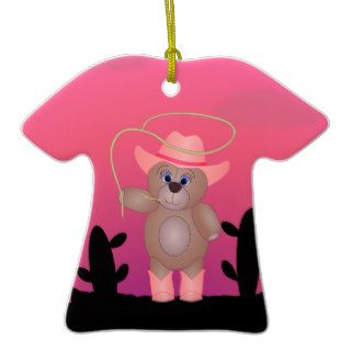 Girly Pink Cowgirl Teddy Bear Cartoon Mascot Christmas Tree Ornaments