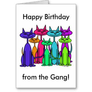 Colorful Cats Happy Birthday Card