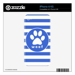 Royal Blue and White Stripes; Paw Print Skins For The iPhone 4