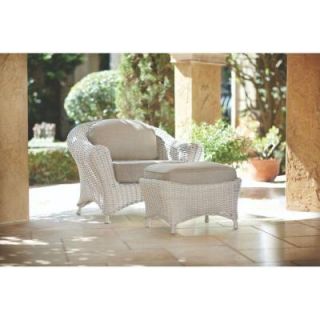 Martha Stewart Living Lake Adela Bone Patio Lounge Chair and Ottoman Set with Wheat Cushions 0482000830