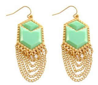 Mint Green Art Deco Chain Fringe Drop Earrings   Fashion Celebrity Trendy Jewelry Dangle Earrings Jewelry