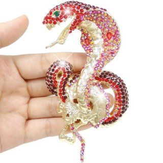 Gold Tone Cobra Snake Brooch Red Austrian Crystal Brooches And Pins Jewelry