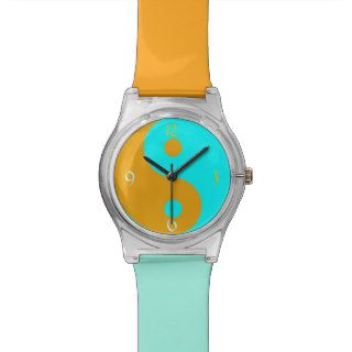 Orange Blue Yin Yang Symbol Wrist Watch