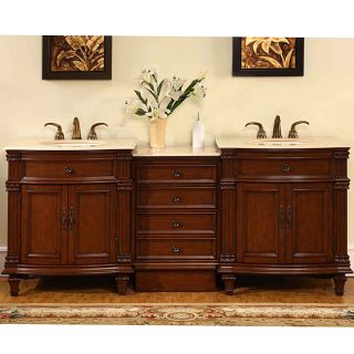 Silkroad Exclusive Marble Top 80 inch Double Sink Vanity Cabinet Silkroad Exclusive Bathroom Vanities