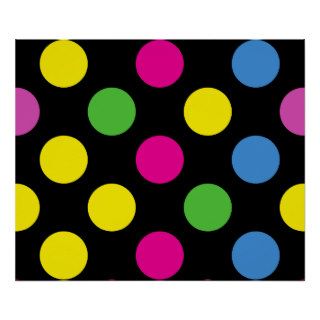 Abstract Retro Polka Dots Pink Green Yellow Poster