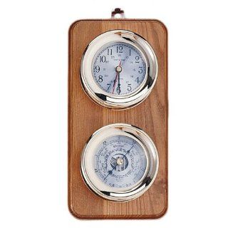 12" Clock & Barometer Wood Nautical Tropical Home Decor   Wooden Barometer