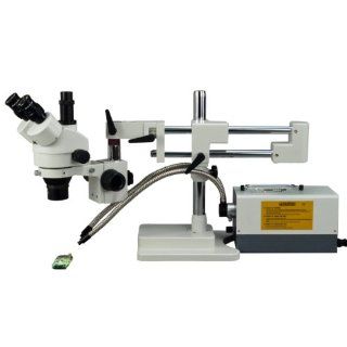OMAX 2X 270X Boom Stand Zoom Stereo Trinocular Microscope with 150W Dual Fiber Light