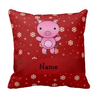 Personalized name pig red snowflakes pillow