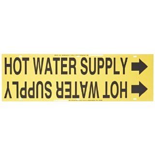 Brady 4082 H 10"   15" Outside Pipe Diameter, B 915 Printed Plastic Sheet, Black On Yellow Color Strap On Pipe Marker, Legend "Hot Water Supply" Industrial Pipe Markers