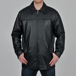 Knoles & Carter Men's Black Long Chest Zip Open Bottom Leather Jacket Knoles & Carter Jackets