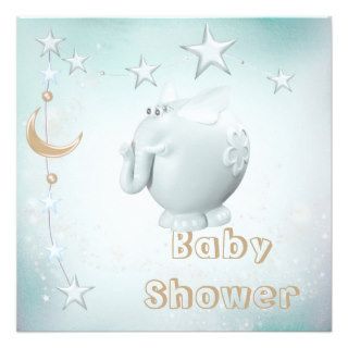 Whimsical Elephant, Moon & Stars Baby Shower Invites