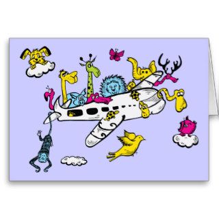 Animals Riding Airplane Cartoon Fantasy Art Cards