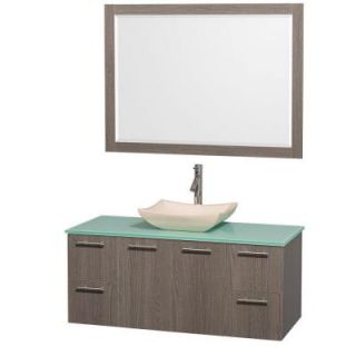 Wyndham Collection Amare 48 in. Vanity in Grey Oak with Glass Vanity Top in Aqua and Ivory Marble Sink WCR410048GOGRGS2