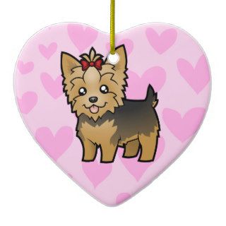 Yorkshire Terrier Love (short hair with bow) Christmas Tree Ornament