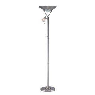 Lite Source LS 80828PS/FRO Kaiser II Torchiere/Reading Lamp, Polished Steel with Frozen Glass    