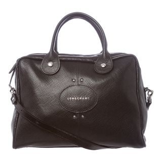Longchamp 'Quadri' Black Stamped Leather Top Handle Satchel Longchamp Designer Handbags