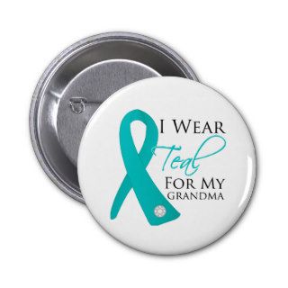 Grandma   Teal Ribbon Ovarian Cancer Button