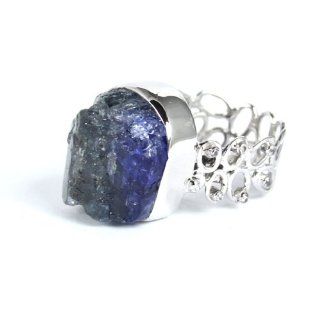 Sterling Silver Ring Studded with Tanzanite Rough and Cubic Zirconia Jewelry