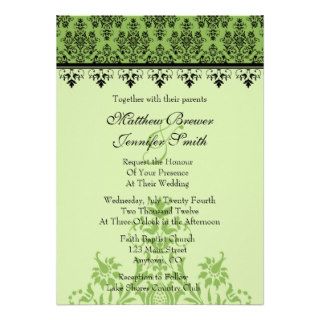 Green Damask Custom Wedding Invitation