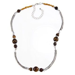 Crystale Silvertone Tiger's Eye Bead Tube Necklace Crystale Gemstone Necklaces