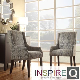INSPIRE Q Jourdan Blue Damask Sloped Arm Hostess Chair INSPIRE Q Dining Chairs
