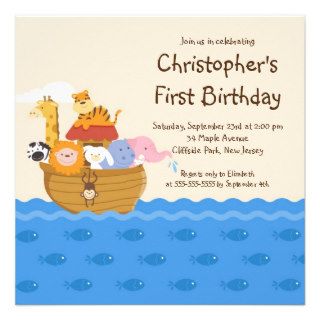 Cute Noah's Ark Baby Animals Birthday Party Personalized Invitation
