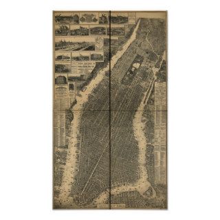 City of New York 1879 Antique Panoramic Map Print